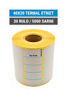 40x20mm Termal Etiket | 30 Rulo | 5000 Sarım | Ribonsuz | Kargo, Lojistik, Depo | Yapışkanlı