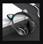 Kablosuz Kedi Kulaklık Işıklı Kulak Üstü Mikrofonlu Bluetooth Hafıza Kartı Girişli Çocuk Kulaklığı