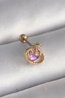 L Çelik Gold Renk Pembe Mineli Kalp Zirkon Taş Detay Tragus Piercing - TJ-PR