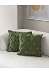 Swita Home İkili Dekoratif Puantiye Keten Kumaşlı Kırlent Kılıfı 43x43 Yeşil