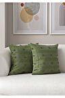 Swita Home İkili Dekoratif Puantiye Keten Kumaşlı Kırlent Kılıfı 43x43 Yeşil
