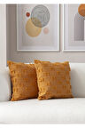 Swita Home İkili Dekoratif Puantiye Keten Kumaşlı Kırlent Kılıfı 43x43 Hardal