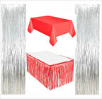  KIRMIZI MASA ÖRTÜSÜ, KIRMIZI MASA ETEĞİ,2 ADET GÜMÜŞ ARKA FON PERDE