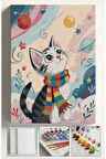 Sayılarla Boyama Çerçeveli Hobi Seti Numaralı Tuval Fırça Boya Dahil Kasnaklı KIŞ VE KEDİ 40X50 Cm