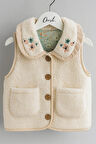 KIZ ÇOCUK WELSOFT KUZU İÇİ DESENİ PAMUK ASTARLI ÇİÇEK NAKIŞLI CEPLİ 1-4 YAŞ YELEK