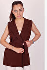 Kadın Kahverengi Kolsuz Kuşaklı Yelek