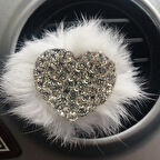 Kalpli Kristal Taşlı Havalandırma Klips Oto Kokusu Gümüş Beyaz Tüylü