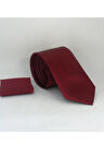 Bordo Klasik Düz Renk Mendilli Saten Kravat - KS-09