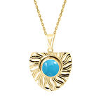 Altın Firuze Taşlı Yaprak Kolye (KLY0337)