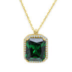 Altın Yeşil Baget Taşlı Kolye (KLY0389)