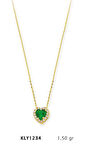 Harem Altın 14 Ayar Altın Yeşil Taşlı Kalp Kolye KLY1234