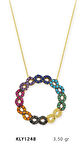 14 Ayar Altın Rengarenk Zincirli Halka Kolye KLY1248