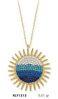 14 Ayar Altın Mavi Güneş Kolye KLY1313