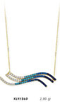 Harem Altın 14 Ayar Altın Mavi Üçlü Dalga Kolye KLY1360