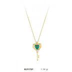 14 Ayar Yeşil Taşlı Kalpli Anahtar Kolye KLY1737