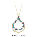 14 Ayar Renkli Taşlı Çift Sıra Halka Altın Kolye KLY1753