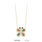 14 Ayar Renkli Kanatlı Kelebek Kolye KLY1762