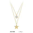 14 Ayar Altın Çift Zincir Taşlı Yıldız Kolye KLY1908