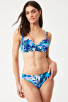 Kom Azula Desenli Dolgulu (Push Uplı) Bikini Mavi