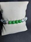 MRYart Yeşil Cam Boncuk ve Gri Desenli Boncuklu Bileklik – Unisex