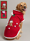 Santa Bow Kırmızı Yılbaşı Köpek Kıyafeti | Noel Baba Kapüşonlu Polar Sweatshirt | Orta ve Büyük Irklar İçin