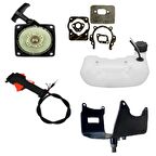 Kmtmak Motorlu Tırpan Sırt Tipi Gaz Tetiği Easy Çift Yaylı Starter Düz Alt Sehpa Bağlantı Sacı İki Delikli Benzin Deposu Conta Set