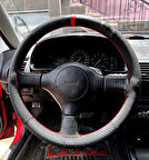 DİKİŞLİ DİREKSİYON KILIFI KARBON NUBUK DERİ KIRMIZI YÜZÜK / DİKİŞLİ MAZDA 323 İÇİN