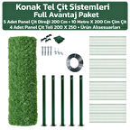KONAK TEL ÇİT SİSTEMLERİ FULL AVANTAJ 200 CM 10 METRE ÇİM ÇİT + 4 ADET PANEL (ÇİT 200X250 CM) + 4 ADET PANEL ÇİT DİREĞİ(200 CM) + GERGİ TELİ