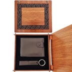 KENPAZAR Ahşap Kutulu Cüzdan Mat Siyah Anahtarlık Dekoratif Hediyelik