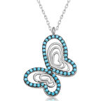 KENPAZAR ​​Gümüş Turkuaz Taşlı Kelebek Kadın Kolye