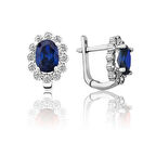 KENPAZAR Gümüş Mavi Çiçek Desenli J Kadın Küpe