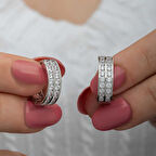 KENPAZAR Gümüş Sıra Taşlı Halka Kadın Küpe