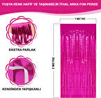 KENPAZAR Fuşya Renk Ekstra Metalize Parlak Saçaklı Arka Fon Perde İthal A Kalite 1x2 Metre