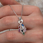 KENPAZAR Gümüş Renkli Taşlı Tavus Kuşu Kadın Kolye