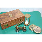 KENPAZAR Ahşap Kutulu Pirinç Pusula Kumsaati Dürbün Seti