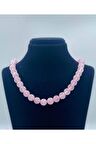 Madagaskar Pembe Kuvars Doğal Taş Kolye 8 Mm Küre Kesim