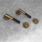 Duo One-S Zamak Mat Antik Sarı - Siyah Rozetli Zamak Wc Banyo Kapı Kolu 1 Takım