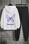 Uyguntarz Unisex Butterfly & Letter Graphic Baskılı Eşofman Takımı