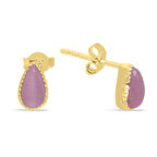 Altın Pembe Damla Taşlı Minimal Küpe (KP0076)