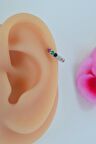 Gümüş Renkli 8 mm Taşlı Multicolor Çok Renkli Helix Piercing Tragus Kıkırdak Lob
