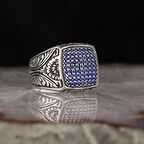 Kare Model Kalemli İşleme Gümüş Yüzük