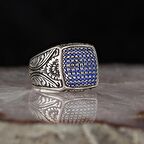 Kare Model Kalem İşleme Gümüş Yüzük