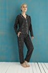 Pijamoni Kadın Süet Boydan Düğmeli Pijama Takımı - 5660-15