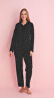 Pijamerry Kadın Dantel Yaka Bambu Uzun Kol Pijama Takımı 5211 - 1 Adet