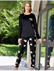 Pijamoni Kadın Kışlık Bisiklet Yaka Likralı Kadife Pijama Takımı 4210/13- 1 Adet