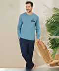 Pijamoni Erkek Pamuklu Bisiklet Yaka Uzun Kol İnce Pijama Takımı 6150/4 - 1 Adet