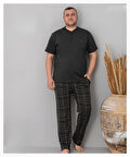 Pijamoni Erkek Battal Düğme Yaka Penye Kısa Kol  Pijama Takımı 6730/4 - 1 Adet