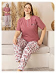 Sude Kadın Büyük Beden Düğme Yaka Penye Kısa Kol İnce Pijama Takımı P134 - 1 Adet