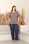 Sude Kadın Büyük Beden Düğme Yaka Penye Likralı Kısa Kol İnce Pijama Takımı P284 - 1 Adet