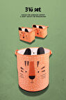 Kaplan Desenli Bebek Çocuk Odası Düzenleyici Saklama Kutusu, Oyuncak Kirli Sepeti 3'lü Set